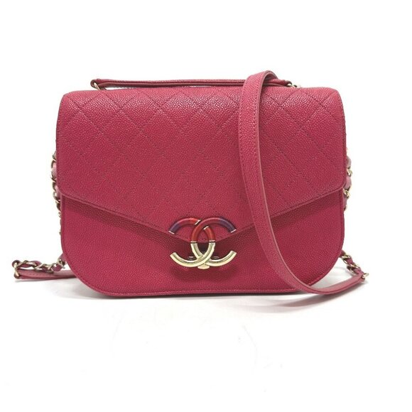 CHANEL CC Mark CC coil Bag 2WAY Chain Shoulder Bag Caviar Leather Pink - Picture 1 of 14
